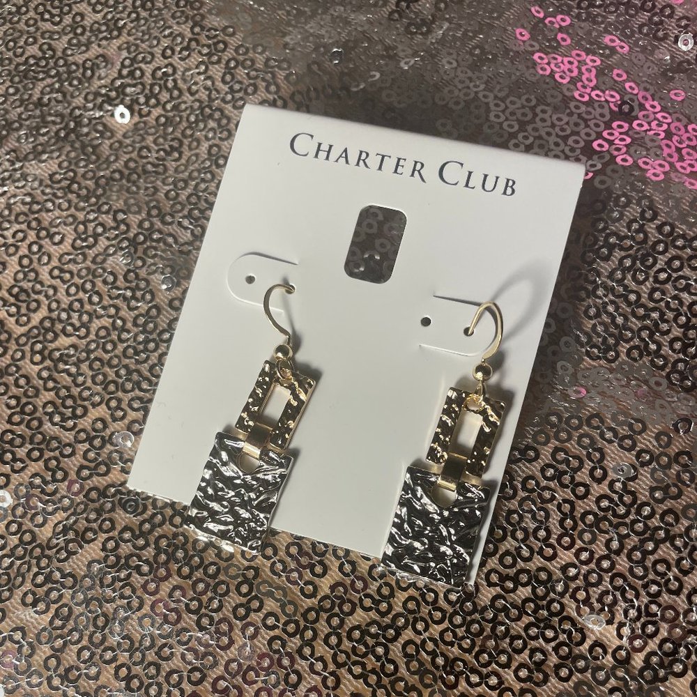Charter Club ~ Gold & Silver Tone Square Earrings